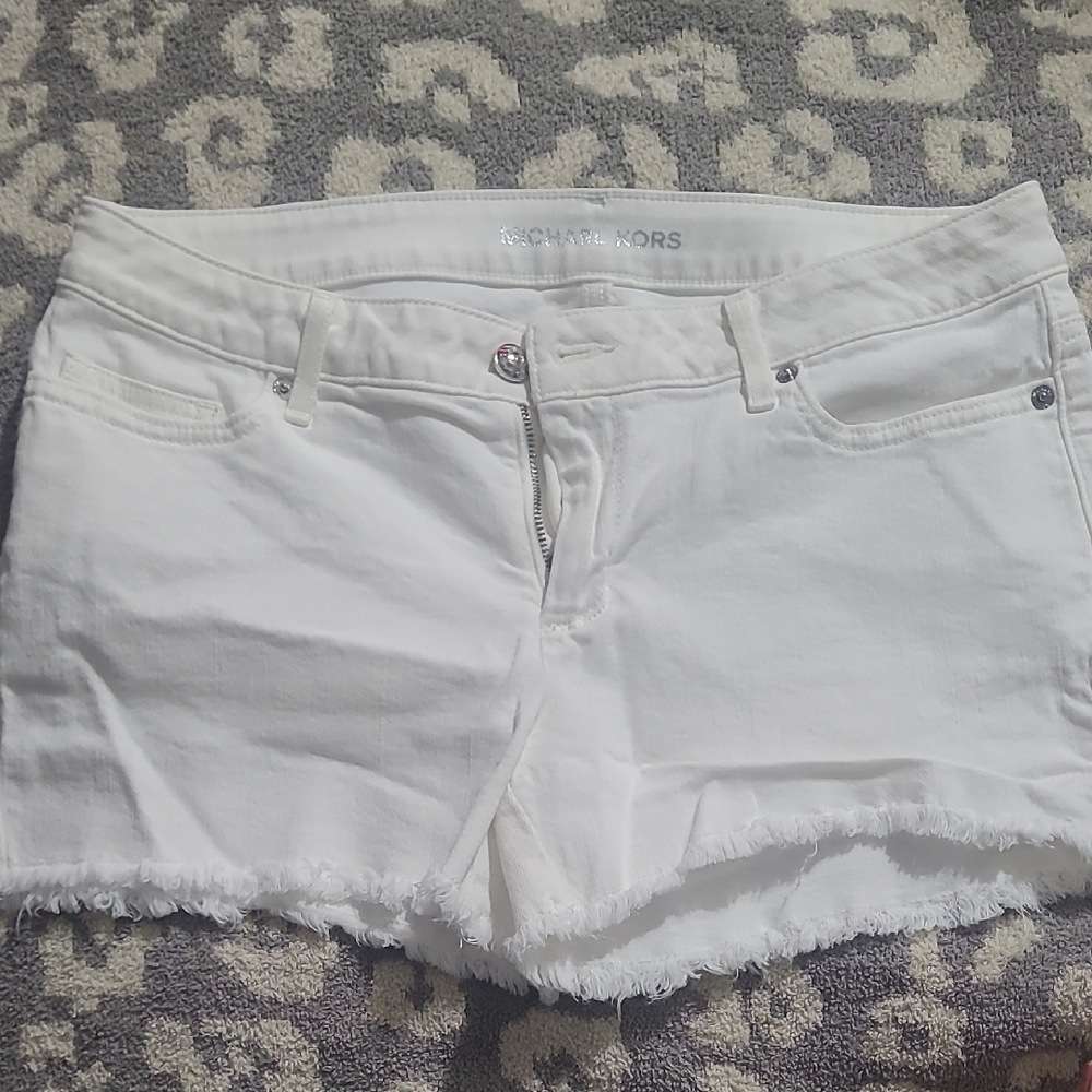 Michael Kors Frayed Hem White Jean Shorts